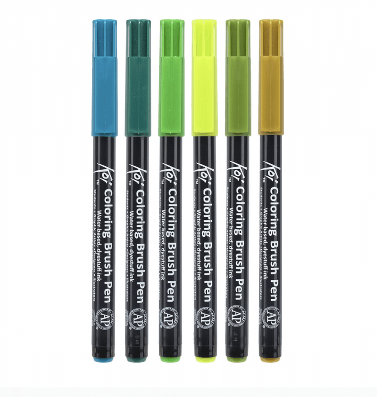 KOI Coloring Brush Pen, Botanical 6 stk