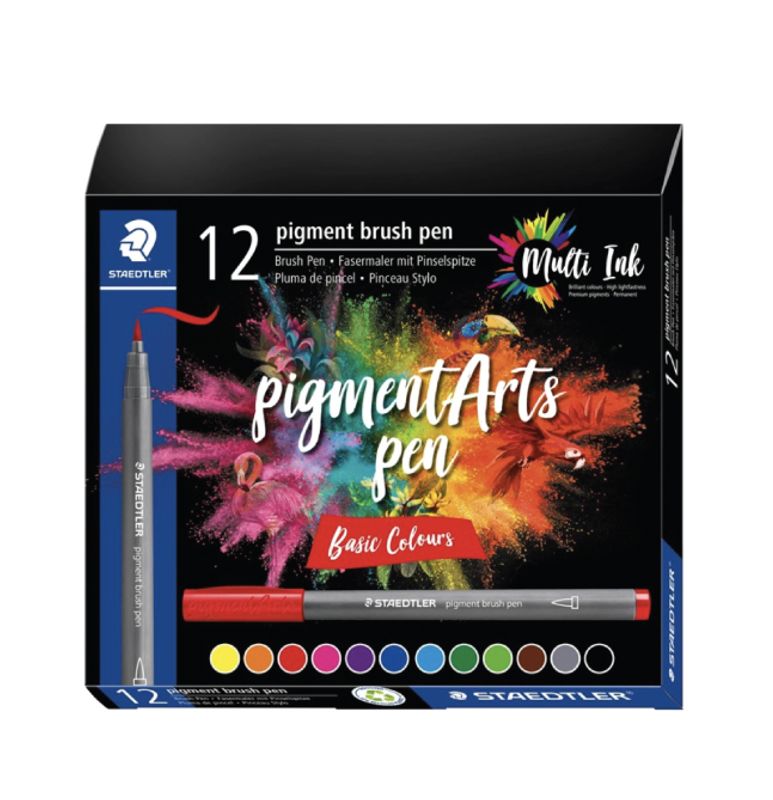STAEDTLER Pigment Brush Pen 12 stk, Multi ink Basic